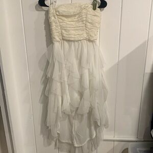 Strapless High-Low Ruffle Dress in ivory with white ruffles